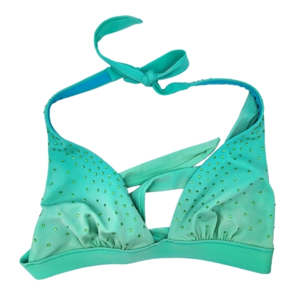 Victoria's Secret Halter Bikini Top Medium Blue Green Sparkled - Picture 1 of 4